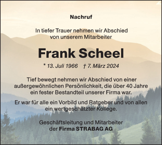 Traueranzeige von Frank Scheel von Lausitzer Rundschau