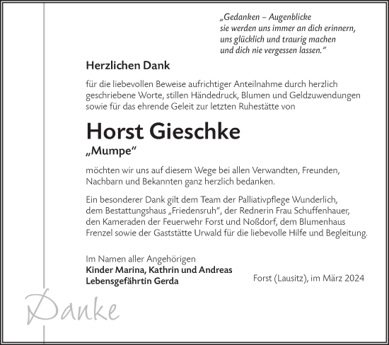 Traueranzeige von Horst Gieschke von Lausitzer Rundschau