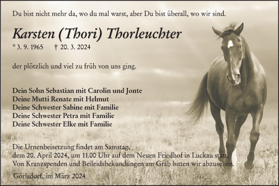 Traueranzeige von Karsten  Thorleuchter von Lausitzer Rundschau