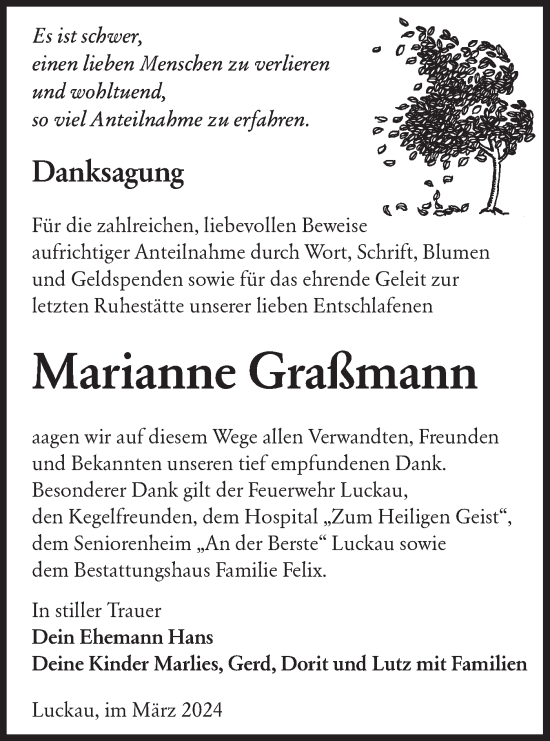 Traueranzeige von Marianne Graßmann von Lausitzer Rundschau