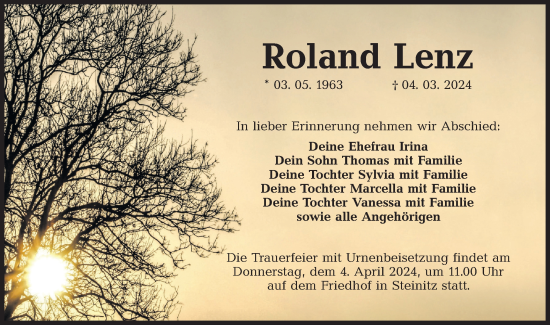 Traueranzeige von Roland Lenz von Lausitzer Rundschau