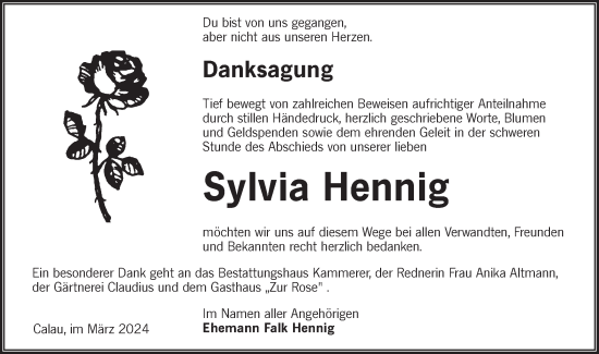 Traueranzeige von Sylvia Hennig von Lausitzer Rundschau