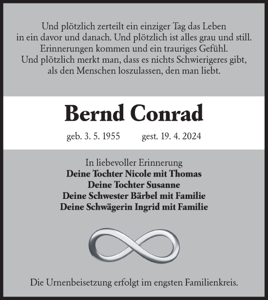 Traueranzeige von Bernd Conrad von Lausitzer Rundschau