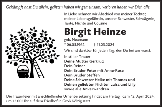 Traueranzeige von Birgit Heinze von Lausitzer Rundschau
