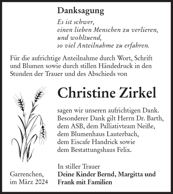 Traueranzeige von Christine Zirkel von Lausitzer Rundschau
