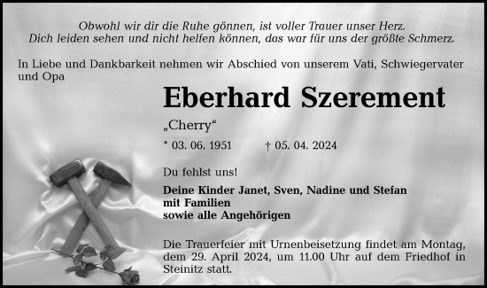 Traueranzeige von Eberhard Szerement von Lausitzer Rundschau