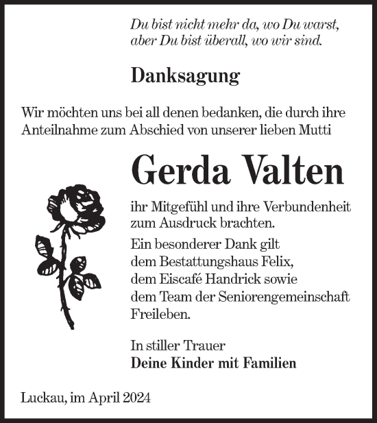 Traueranzeige von Gerda Valten von Lausitzer Rundschau