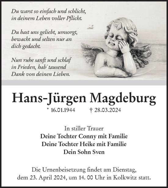 Traueranzeige von Hans-Jürgen Magdeburg von Lausitzer Rundschau