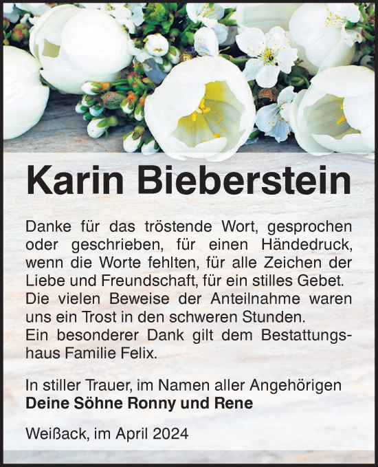 Traueranzeige von Karin Bieberstein von Lausitzer Rundschau