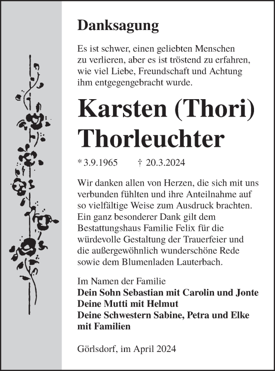 Traueranzeige von Karsten  Thorleuchter von Lausitzer Rundschau