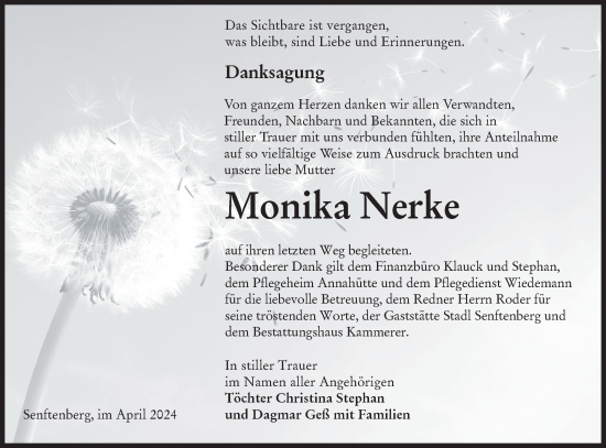 Traueranzeige von Monika Nerke von Lausitzer Rundschau