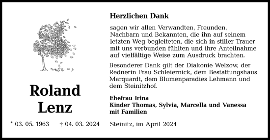 Traueranzeige von Roland Lenz von Lausitzer Rundschau
