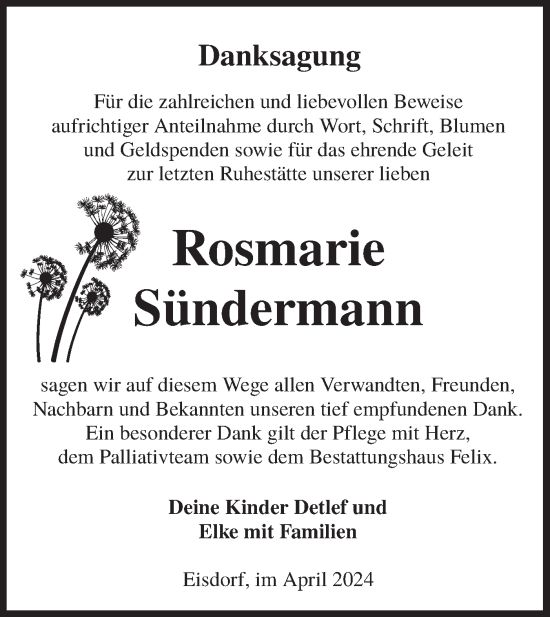 Traueranzeige von Rosmarie Sündermann von Lausitzer Rundschau