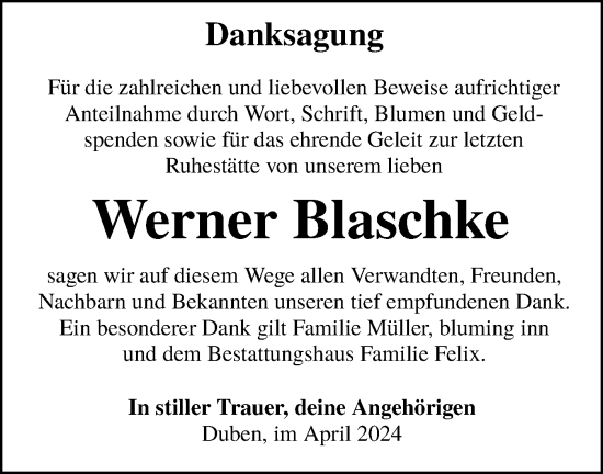 Traueranzeige von Werner Blaschke von Lausitzer Rundschau