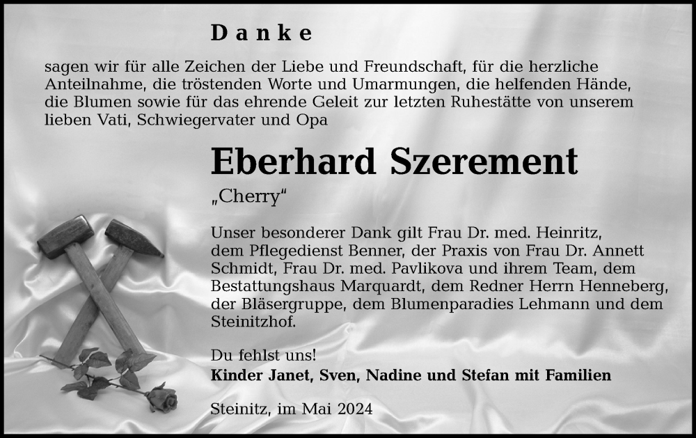  Traueranzeige für Eberhard Szerement vom 11.05.2024 aus Lausitzer Rundschau