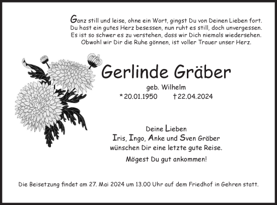 Traueranzeige von Gerlinde Gräber von Lausitzer Rundschau