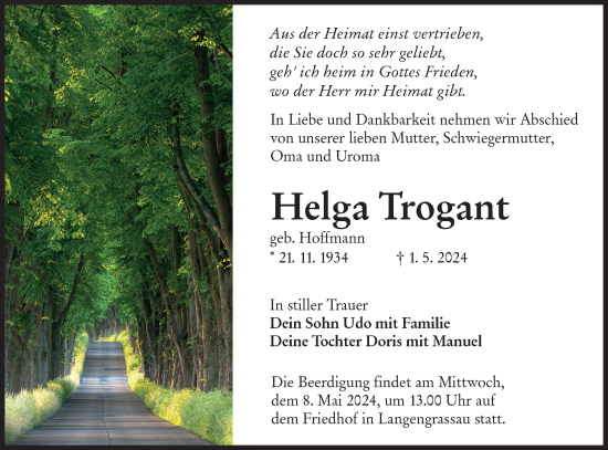 Traueranzeige von Helga Trogant von Lausitzer Rundschau
