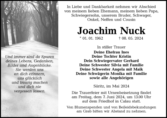 Traueranzeige von Joachim Nuck von Lausitzer Rundschau