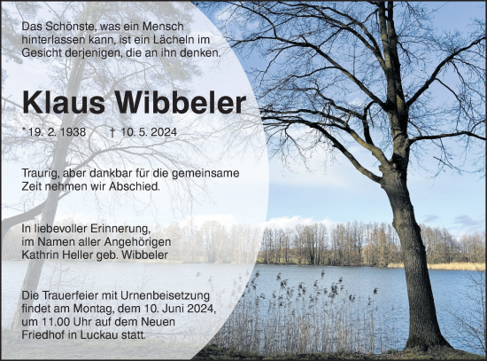 Traueranzeige von Klaus Wibbeler von Lausitzer Rundschau