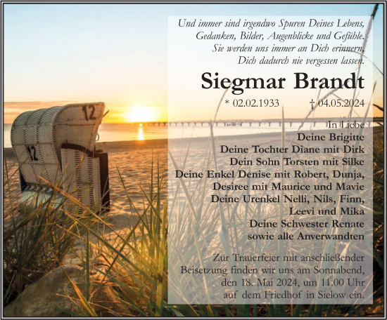 Traueranzeige von Siegmar Brandt von Lausitzer Rundschau