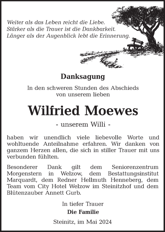 Traueranzeige von Wilfried Moewes von Lausitzer Rundschau