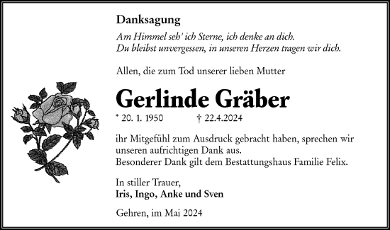 Traueranzeige von Gerlinde Gräber von Lausitzer Rundschau