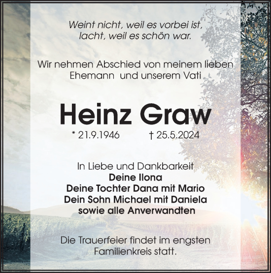 Traueranzeige von Heinz Graw von Lausitzer Rundschau