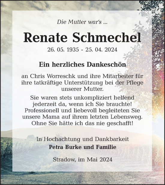 Traueranzeige von Renate Schmechel von Lausitzer Rundschau