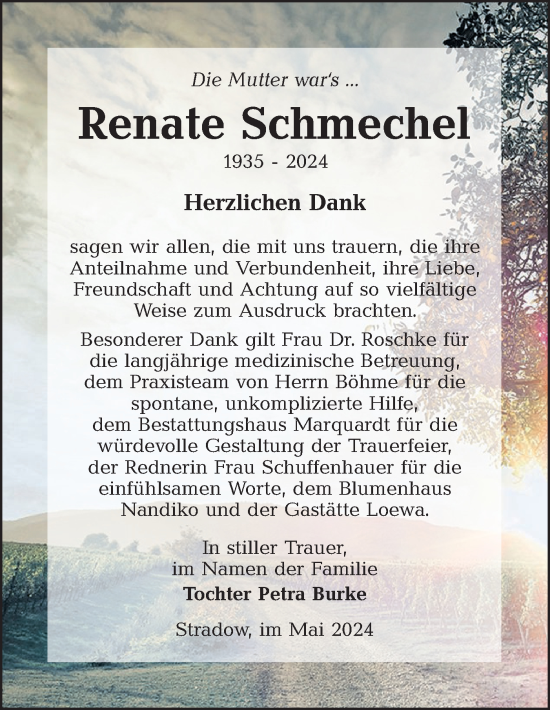 Traueranzeige von Renate Schmechel von Lausitzer Rundschau