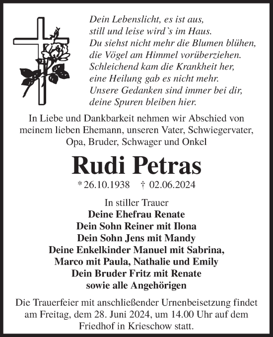 Traueranzeige von Rudi Petras von Lausitzer Rundschau