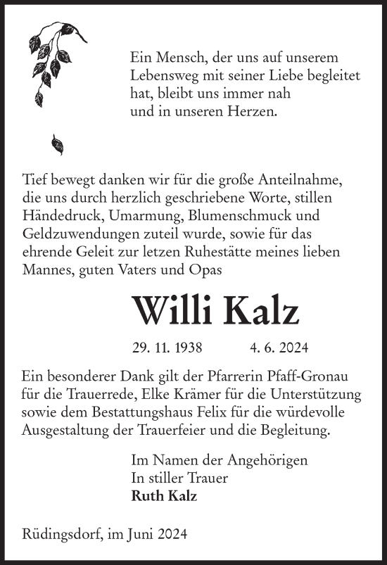 Traueranzeige von Willi Kalz von Lausitzer Rundschau