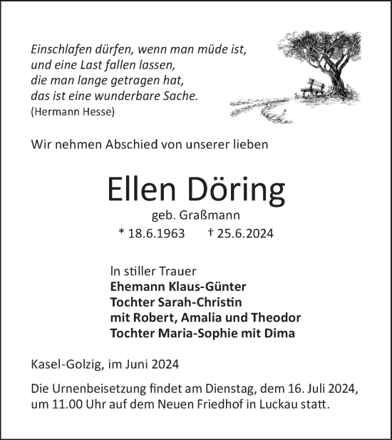 Traueranzeige von Ellen Döring von Lausitzer Rundschau
