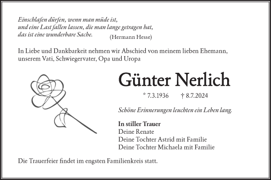Traueranzeige von Günter Nerlich von Lausitzer Rundschau