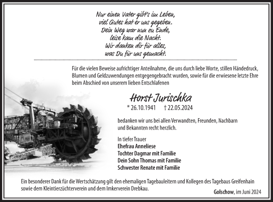 Traueranzeige von Horst Jurischka von Lausitzer Rundschau