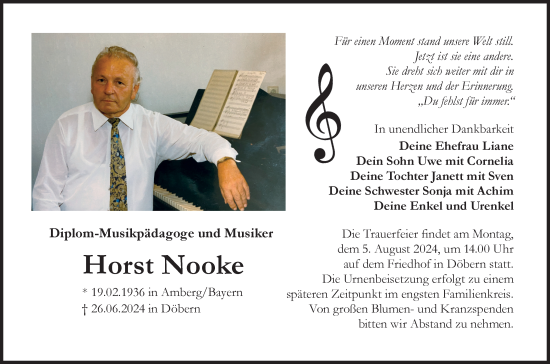 Traueranzeige von Horst Nooke von Lausitzer Rundschau