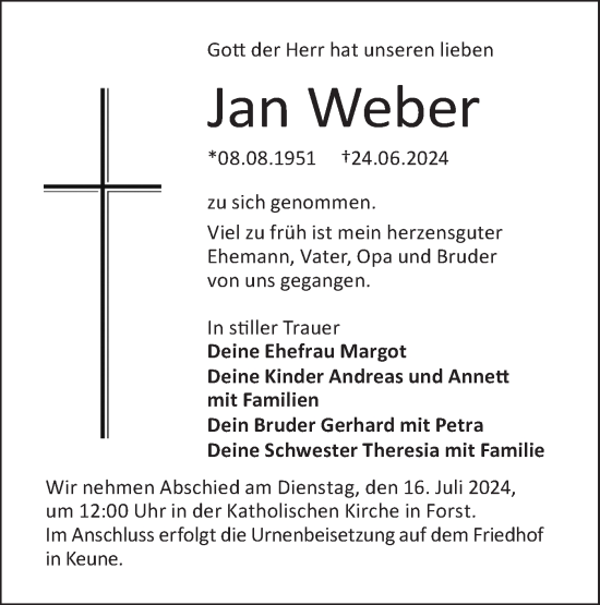 Traueranzeige von Jan Weber von Lausitzer Rundschau