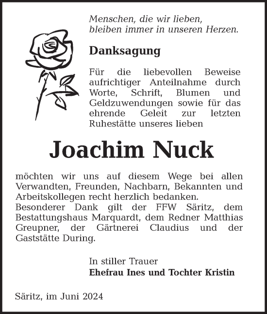 Traueranzeige von Joachim Nuck von Lausitzer Rundschau