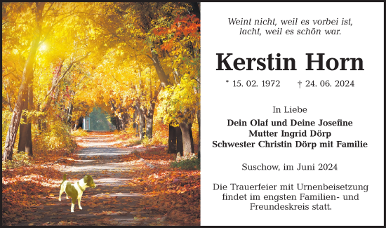 Traueranzeige von Kerstin Horn von Lausitzer Rundschau