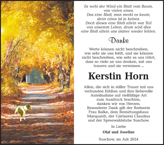 Traueranzeige von Kerstin Horn von Lausitzer Rundschau