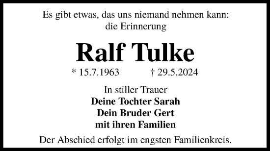 Traueranzeige von Ralf Tulke von Lausitzer Rundschau