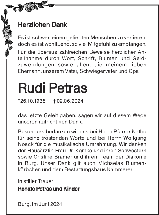 Traueranzeige von Rudi Petras von Lausitzer Rundschau