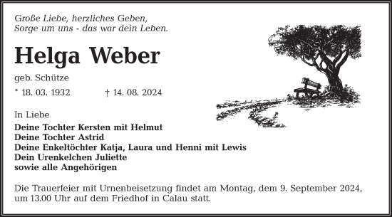 Traueranzeige von Helga Weber von Lausitzer Rundschau