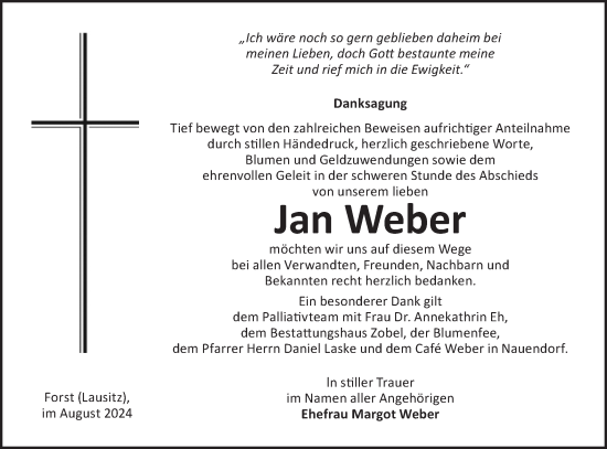 Traueranzeige von Jan Weber von Lausitzer Rundschau