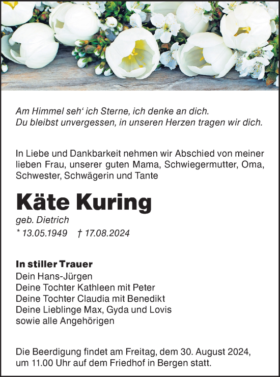 Traueranzeige von Käte Kuring von Lausitzer Rundschau