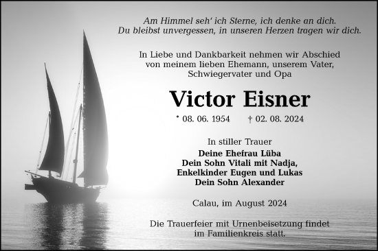 Traueranzeige von Victor Eisner von Lausitzer Rundschau