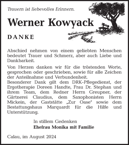 Traueranzeige von Werner Kowyack von Lausitzer Rundschau