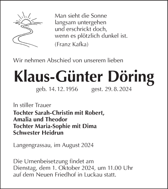 Traueranzeige von Klaus-Günter Döring von Lausitzer Rundschau