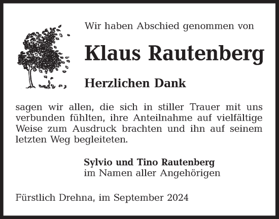 Traueranzeige von Klaus Rautenberg von Lausitzer Rundschau