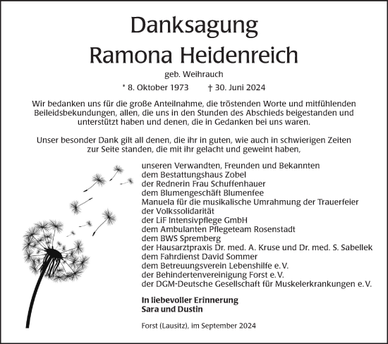 Traueranzeige von Ramona Heidenreich von Lausitzer Rundschau