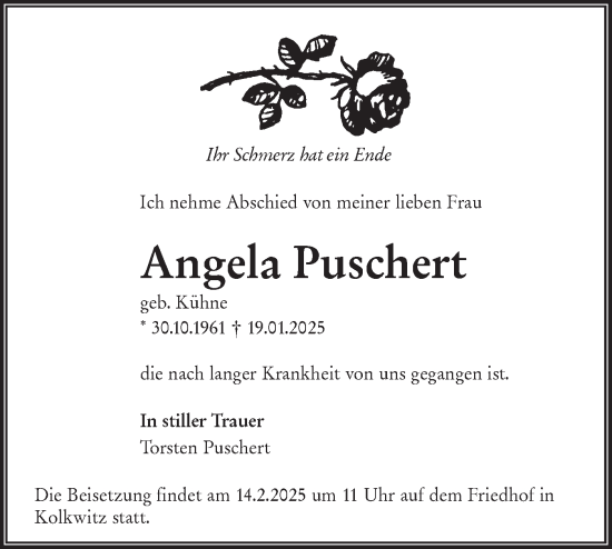 Traueranzeige von Angela Puschert von Lausitzer Rundschau
